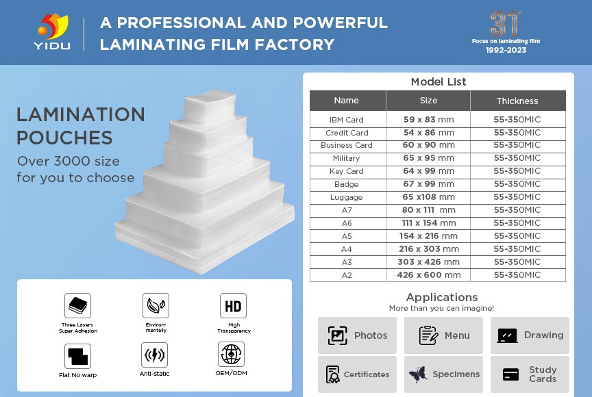 laminating film size laminating film size